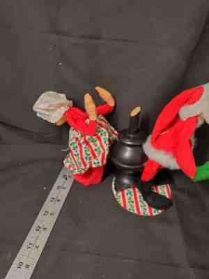 Annalee Vintage 1971 Mr & Mrs Santa Claus Christmas Dolls w/ Potbelly Stove