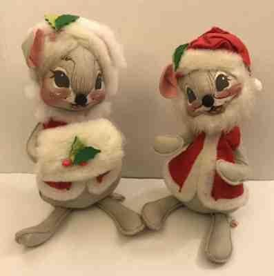 Mobilitee Annalee Pair of 1964 Christmas Santa Claus Mouse Dolls 2pc Vintage