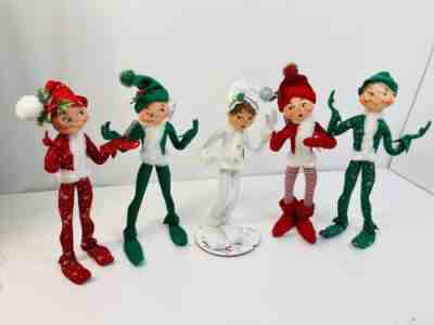 Lot of 5 Annalee Christmas Elf 14" 2002 2004 2007 2013 Red Green White