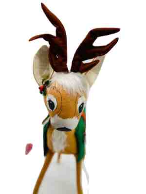Annalee Vintage 1992 Reindeer 18" Christmas Doll Burlap Floral Red Tag