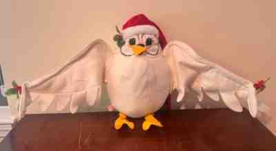 Vintage 1990 Annalee, Large, White, Christmas Owl, 24" Wingspan, 14" H, w Tag