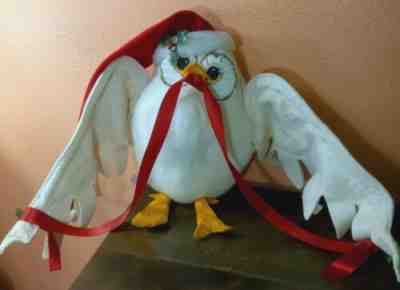 Vintage 1990 Annalee, Large, White, Christmas Owl, 24" Wingspan, 14" H