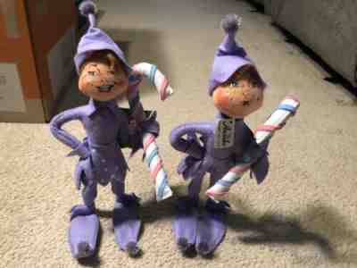 ANNALEE PAIR OF CHRISTMAS CANDY PURPLE ELFS