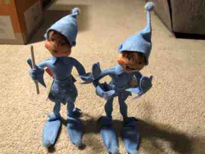 ANNALEE PAIR OF CHRISTMAS CANDY BLUE ELFS