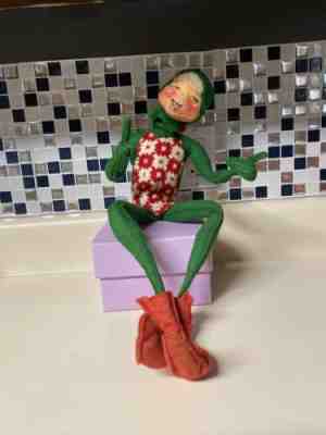 Vintage 1971 Annalee 20â? Green White Red Shelf Sitting Elf Pixie Doll