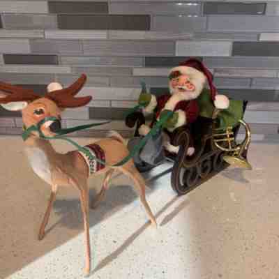 Annalee 1988 Victorian Santa Claus Wood Sleigh With Reindeer Plush Posable Doll