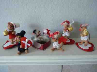 Vintage 1990's Annalee Dolls Set of (6) VALENTINE MICE 3" & 4" Hershey Kisses