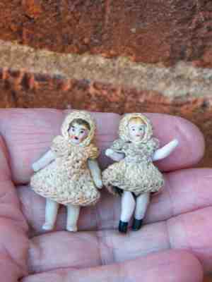 TWO ANTIQUE CARL HORN /HERTWIG ALL BISQUE TINY DOLLS / CIR 1900