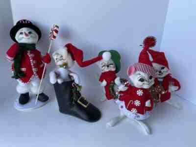 Annalee Christmas Bendable Figures Lot 5 Mice Cat In Shoe Holiday Snowman Cookie