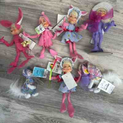 Annalee Lot of 7 Easter Bunny Duck Spring Rabbit Dolls Kittens Kids PJS