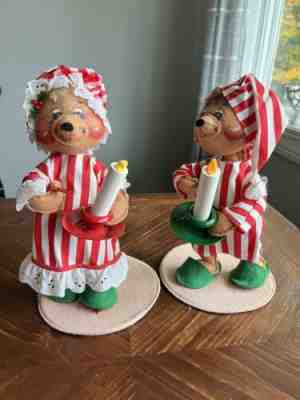 Annalee 11â? Mr & Mrs Nightshirt Bear with Candle Christmas 1992 Vintage