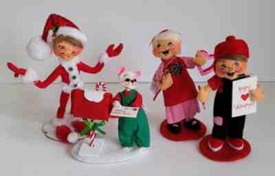 Annalee Dolls Lot Of 4- Crafty Valentine Girl & Boy, Christmas Elf & Mouse NEW