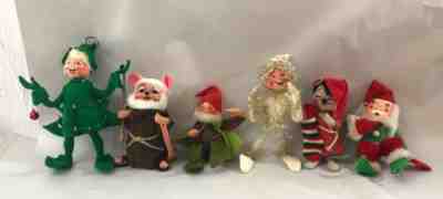 SIX ANNALEE DOLLS: FRIAR TUCK MOUSE, SANTA PLUS OTHERS.