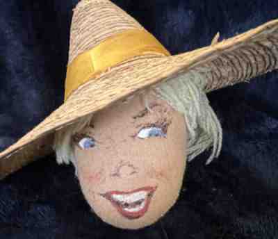 Vintage Annalee Doll Head Prototype 50â??s Meredith NH Felt Doll Head 6â? Straw Hat