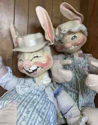 HUGE GIANT X-LARGE VTG ANNALEE DOLLS EASTER PARADE BOY & GIRL BUNNY RABBIT