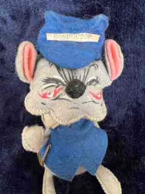 Vintage Annalee Conductor Mouse Doll 1966 Tagged 6 IN Felt Doll Cloth Doll