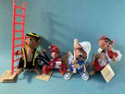 Annalee Dolls Lot Of 4 Baseball, Valentine, Christmas, Fire Fighter Doll