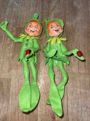 2 Annalee Doll Green Cheery Elf Elves ladybug Christmas 75th anniversary