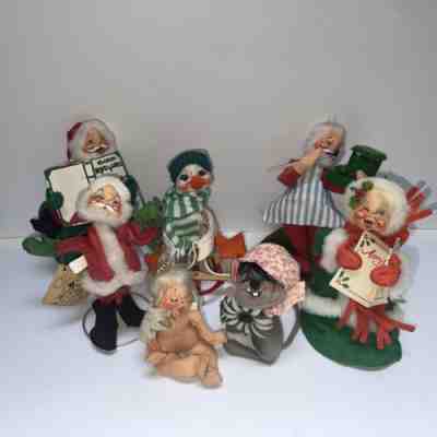 Lot of 7 Vintage Annalee Mobilitee Dolls Christmas, Angel, Duck, Mouse