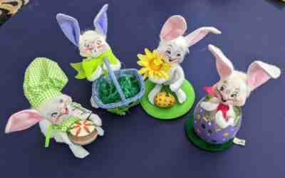 LOT OF 4 Annalee Easter Bunny 6" Dolls 2007-2010 NM Baking Egg Painting Basket