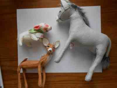 Lot of Vintage Retro Annalee Mobilitee Animal Dolls 99 Donkey '81 Deer '71 Pig