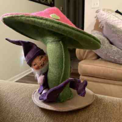 Vintage Annalee Mushroom Gnome Rare 8" Doll 1991 Smiling Elf Toadstool