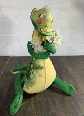 Vintage 1969 Annalee Mobilitee Green Dragon with Flower Rare Big 13" Doll
