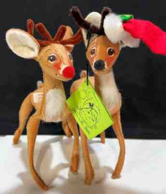 Annalee Mobilitee Dolls Rudolph Red Nosed Reindeer Deer 1965 Christmas w Tags