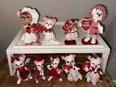 Vintage Annalee Valentine ??s Dolls Lot of 9, Mice Mouse Hearts Cupid
