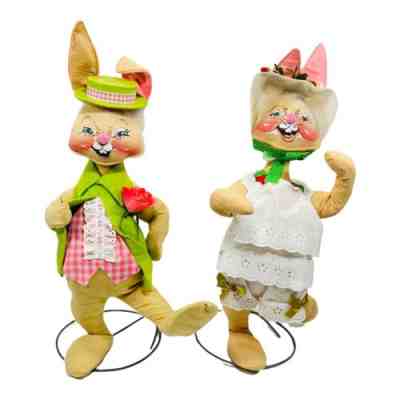1968 1970 Annalee Mobilitee 38" Mr Mrs Bunny Easter Rabbit Spring Set HTF