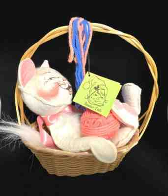 1984 Annalee Thorndike Mobilitee Fabric Cloth 10â? Doll Kitty White Cat Basket