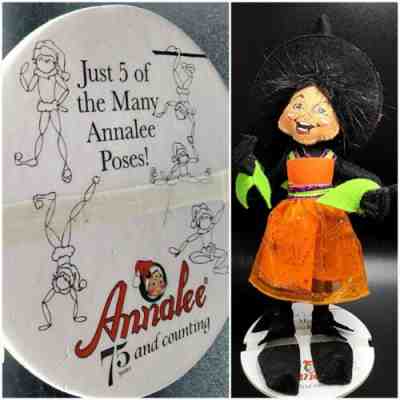 Annalee Witch Mobilitee Doll Halloween Orange Glitter Skirt 2012 Posable 9" Base