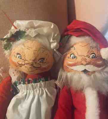 Vintage Annalee Mr. & Mrs. Santa Claus 1981 Two Tall Fabric Dolls 18â?- EUC Rare!
