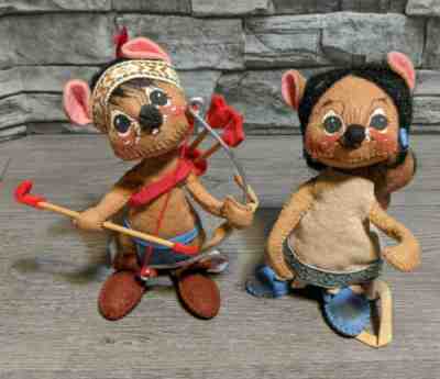 Vintage Annalee 6" Indian Native American Mouse Girl Doll w/Papoose, Boy w/Bow