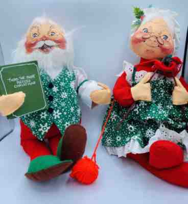 Annalee 1987 Mr. Mrs. Santa Claus Dolls Twas The Night Before Christmas Knitting
