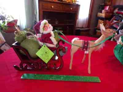 Annalee Christmas Santa & Reindeer With Sleigh & Green Sack '87 MOBILITEE W/TAG