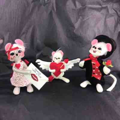 AnnaLee Valentines Day Mice Set of 3 Cupid Hearts Love 2017 White Wings