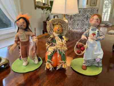 3 vintage annalee doll figures autumn native american indian grandma scarecrow