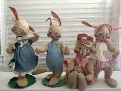 Vintage Annalee 1982 1968 1981 Easter Bunny Rabbit Doll Couples Lot 22" Of 4