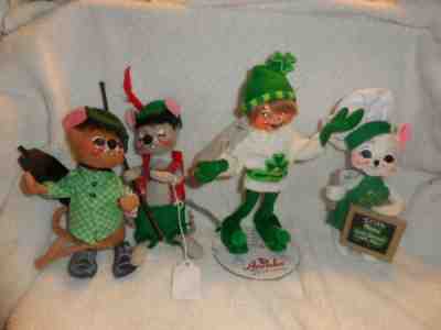 Annalee lot of 4 Irish theme mice - tourist, chef, traveler, St. Patrick elf