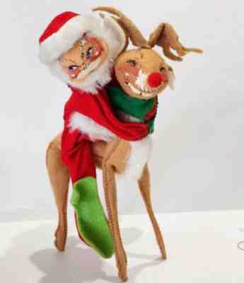 Vintage Annalee Santa Claus Doll Green Boots 1970 Riding Reindeer Rudolph 1971