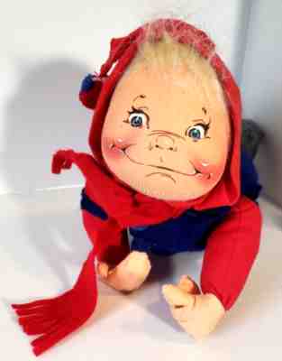 17" Vintage 94 Annalee Christmas Doll Blond Boy posable Mobilitee Sledding pose