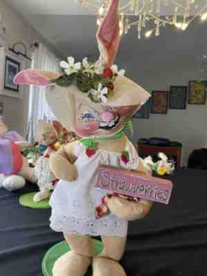 Vintage Annalee Doll Girl Bunny Rabbit EASTER 1990 Strawberry Dress RARE 20"