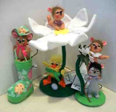 Lot of 3 pc. Annalee Easter/Spring Figures of 4 CUTE Mice & a Chick EUC w/Tags