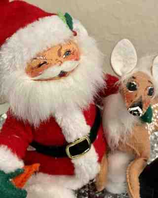 Annalee 9in Christmas Swirl Santa and Fawn NWT