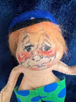 Vintage Annalee Swimmer Doll 1967 7 1/2 IN Tagged, Felt Doll Red Mohair Wig