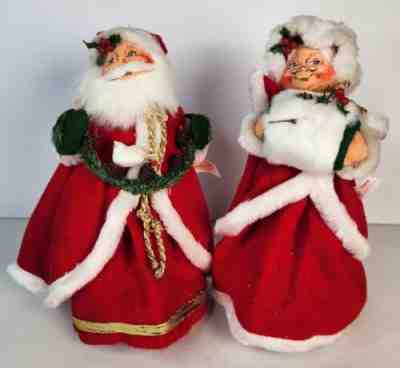 Annalee Santa and Mrs. Claus 10" Lot of 2 Christmas Pine Cone Garland Muff Dove