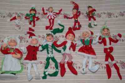 Lot of 11 ANNALEE DOLLS - Christmas Elves Wannabe Elf Mrs. Claus - READ