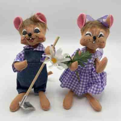 2015 Annalee Spring 6" Garden Girl & Boy Mouse with Flower & Tool