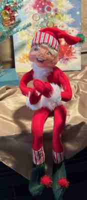 2005 Annalee 20" Red Candystripe Elf with Blonde Hair Nice